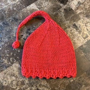 Red Knit Winter Hat with Tail